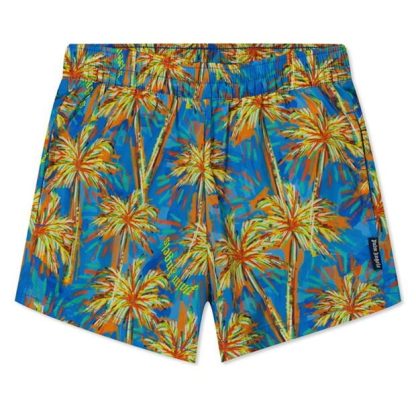 PALM ANGELS Palm Tree Beach Swim Shorts Junior Kids Blu/Yllw  for sale