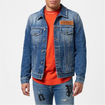 PALM ANGELS Palm Tree Denim Jacket Unisex Blue 4716  for sale