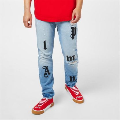 PALM ANGELS Patch Logo Jeans Men Blu 4010  for sale