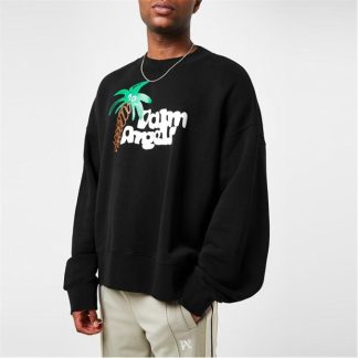 PALM ANGELS Sketchy Classic Crew Sweater Men Blk Wht 1001  for sale