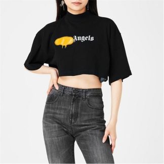 PALM ANGELS Spray Logo Cropped T Shirt Women Black 1018  for sale