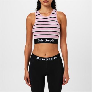 PALM ANGELS Striped Knit Logo Top Women Blk/Pnk 3010  for sale