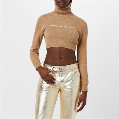 PALM ANGELS Sunsets Knit Cropped Jumper Women Camel 6210  for sale