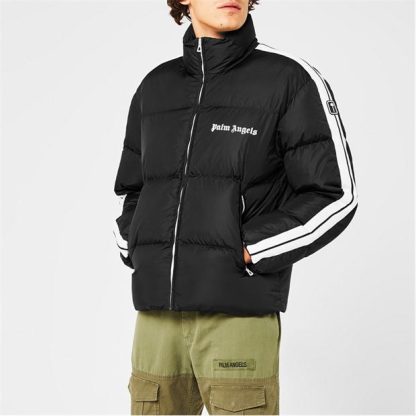 PALM ANGELS Track Puffer Jacket Men Puffer Jackets - Heavyweight Blk/Wht 1001 for sale