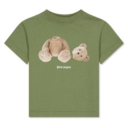 PALM ANGELS Unisex Junior Bear T Shirt Kids Regular Fit T-Shirts Military 5660 for sale