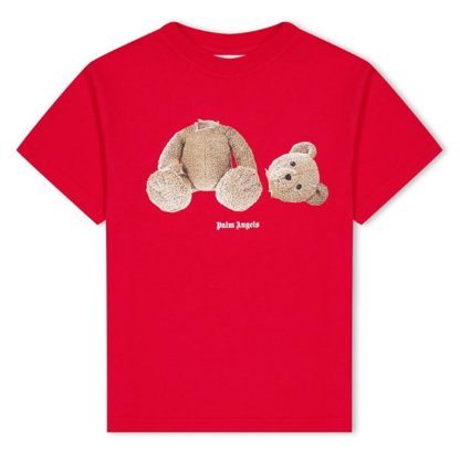 PALM ANGELS Unisex Junior Bear T Shirt Kids Regular Fit T-Shirts Red 52560 for sale