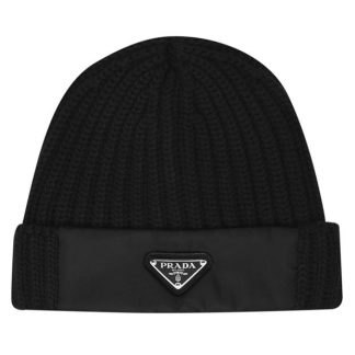 PRADA Badge Logo Beanie Unisex Nero  for sale