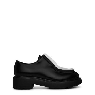 PRADA Brushed Leather Lace Up Brogues Women Nero Bianco  for sale