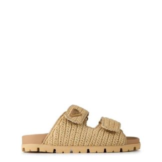 PRADA Buckle Raffia Sandals Women Naturale  for sale