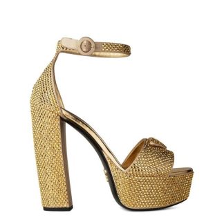 PRADA Crystal Embellished Platform Heels Women Platino F0522  for sale