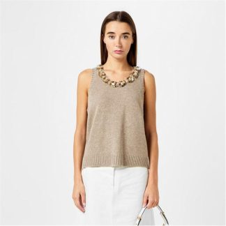 PRADA Embellished Knit Sleeveless Vest Women Beige  for sale