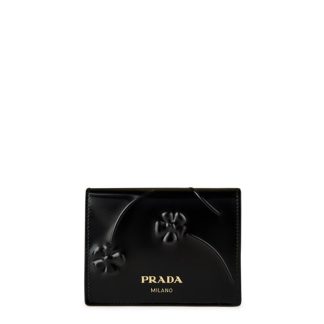 PRADA Embossed Floral Wallet Women Card Holders Nero for sale