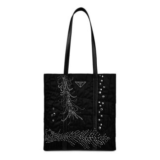 PRADA Embroidery Patchwork Tote Bag Women Black  for sale