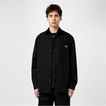 PRADA Enamel Triangle Logo Long Sleeved Shirt Men Black  for sale