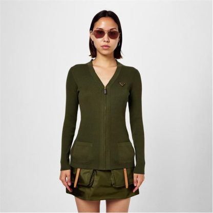 PRADA Enamel Triangle Zipped Cardigan Women Loden  for sale