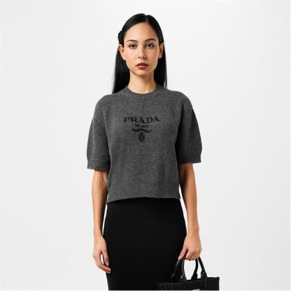 PRADA Fine Knit Logo Sweatshirt Women Ardesia  for sale