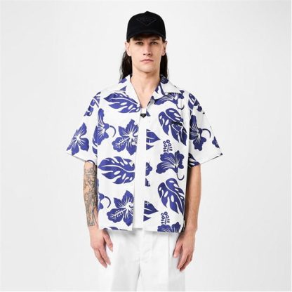 PRADA Flower Short Sleeve Shirt Men Bianc Blu F0p41  for sale