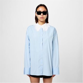 PRADA Fringed Poplin Shirt Women Celeste  for sale