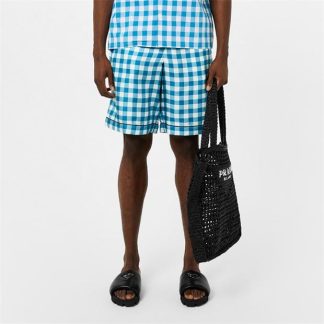 PRADA Gingham Check Bermuda Shorts Men Wht/Turch F0i65  for sale