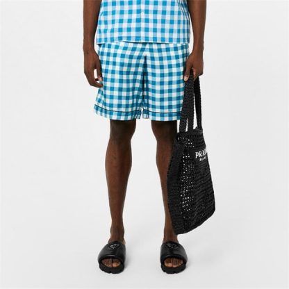 PRADA Gingham Check Bermuda Shorts Men Wht/Turch F0i65  for sale