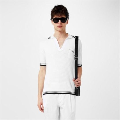 PRADA Intarsia Polo Shirt Men White/Black  for sale