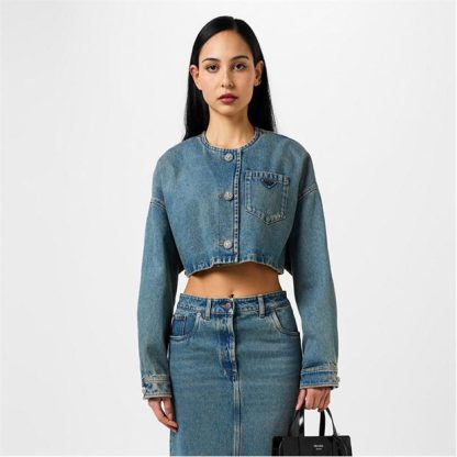 PRADA Jewelled Denim Blouson Jacket Women Blue  for sale