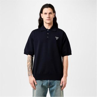 PRADA Knitted Polo Shirt Men Bleu F0008  for sale