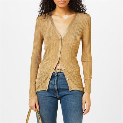 PRADA Lame V-Neck Cardigan Women Oro F0056  for sale