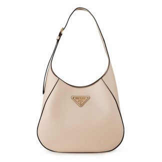 PRADA Large Topstitched Leather Shoulder Bag Women Travertino  for sale