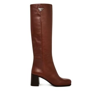 PRADA Leather Knee High Boots Women Cognac  for sale