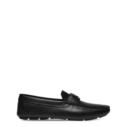 PRADA Leather Logo Loafers Men Black F0002  for sale