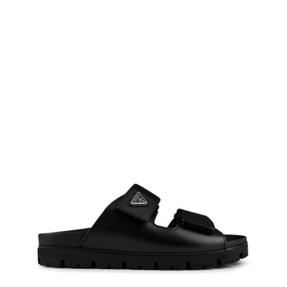 PRADA Logo Plaque Sandals Men Black  for sale