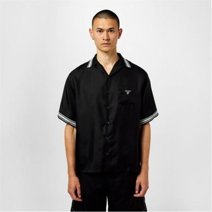 PRADA Logo Twill Shirt Men Black  for sale