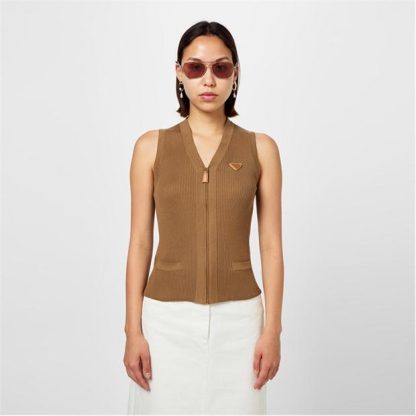 PRADA Logo Zip Vest Women Cammello  for sale