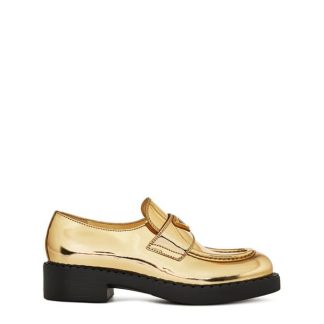 PRADA Metallic Leather Loafers Women Platino F0522  for sale