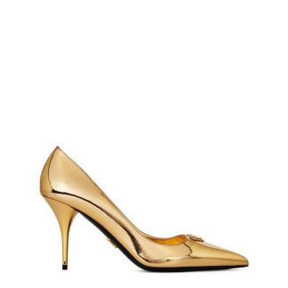 PRADA Metallic Logo Heels Women Platino F0522  for sale