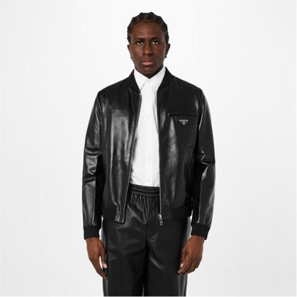 PRADA Nappa Leather Bomber Jacket Men Nero F0002  for sale