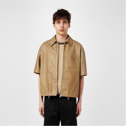 PRADA Nappa Leather Shirt Men Brown  for sale