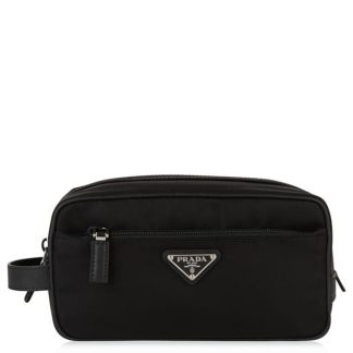 PRADA Nylon Cosmetic Pouch Unisex Black F0002  for sale