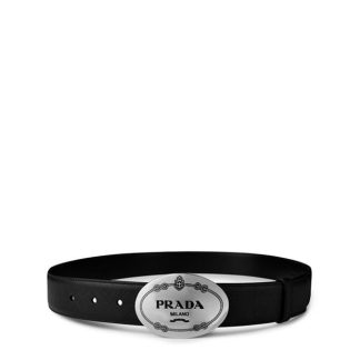 PRADA Oval Buck Belt Unisex Black F0002  for sale