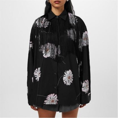 PRADA Printed Poplin Shirt With Fringe Detail Women Rosa  for sale