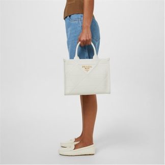 PRADA Quilted Medium Tote Bag Women Tote Bags Bianco F0009 for sale