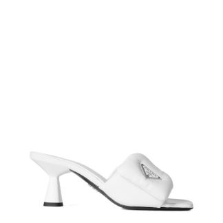 PRADA Quilted Nappa Leather Sandals Women Heeled Mules Bianco F0009 for sale