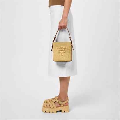 PRADA Raffia Crochet Soft Bucket Bag Women Naturale  for sale