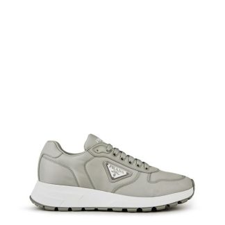 PRADA Re-Nylon Triangle Logo Trainers Men Runners Grey/White for sale