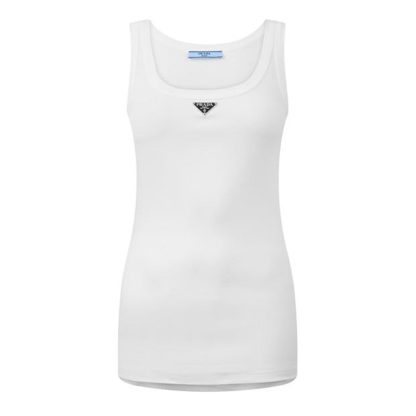 PRADA Ribbed Knit Jersey Tank Top Women Tank Tops Bianco for sale