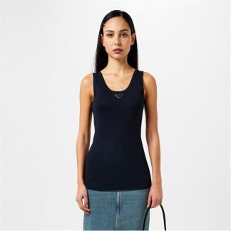 PRADA Ribbed Knit Jersey Tank Top Women Tank Tops Bleu for sale