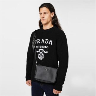 PRADA Saffiano Leather Shoulder Bag Unisex Nero  for sale