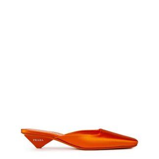 PRADA Satin Mules Women Flat Mules Orange Satin for sale