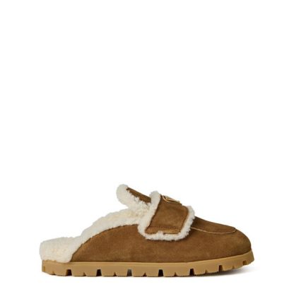 PRADA Shearling Mules Women Flat Mules Cannella for sale